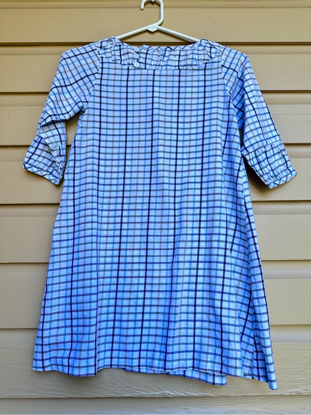 Bella Bliss Girls Dress Size 12 Cotton Plaid Check White Brown Blue Long Sleeve